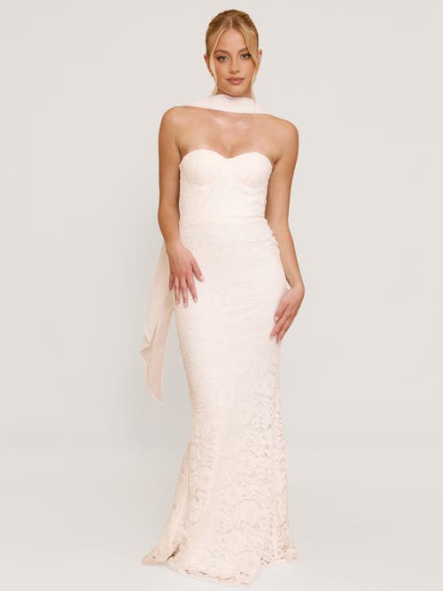 Six Stories Lace Bandeau Maxi Dress With Neck Scarf In Neutral