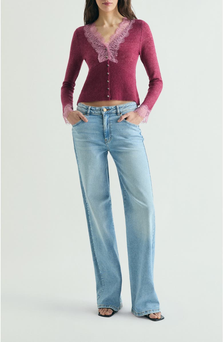 Scalpers Lace knit cardigan, Alternate, color, Burgundy