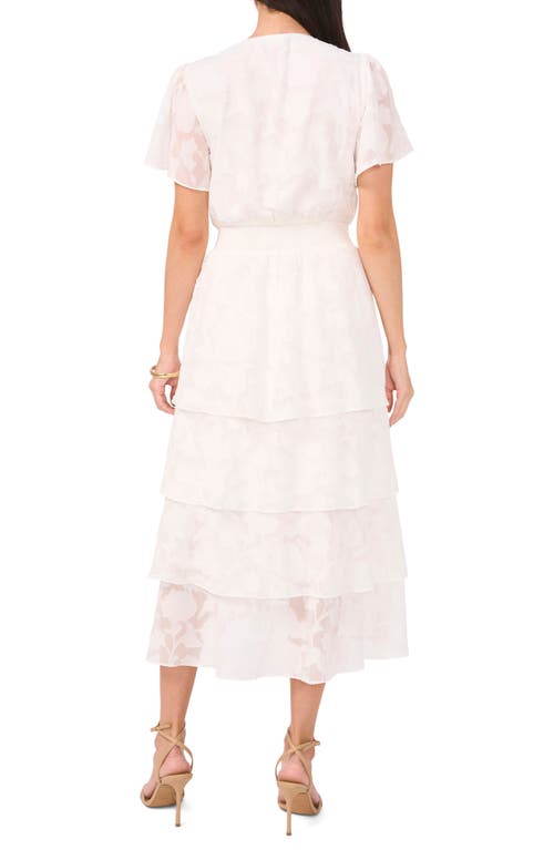 Shop Vince Camuto Four Tiered Flutter Sleeve Chiffon Midi Dress In New Ivory