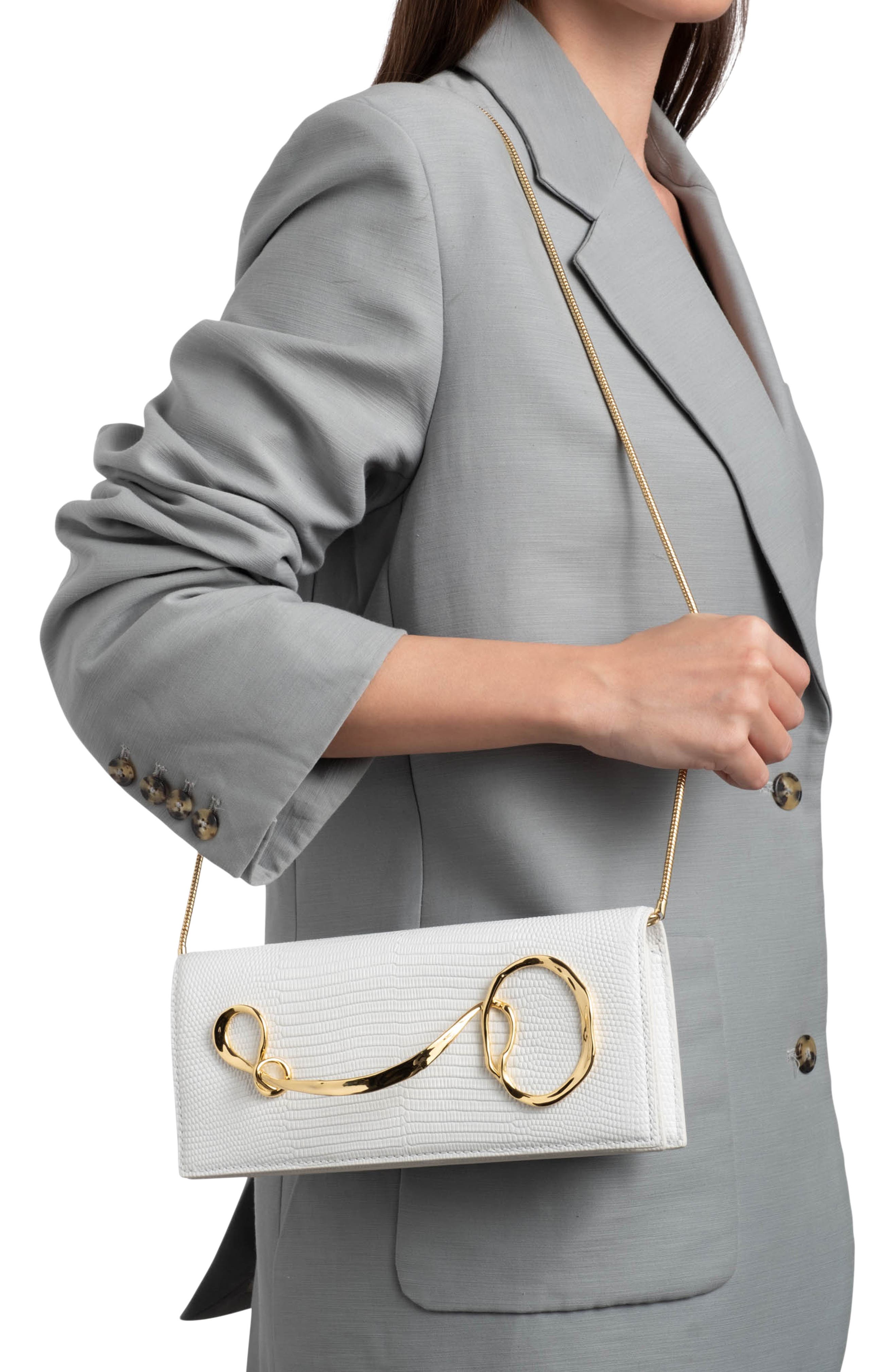 Twisted Side Handle Leather Clutch, Alternate, color, WHITE