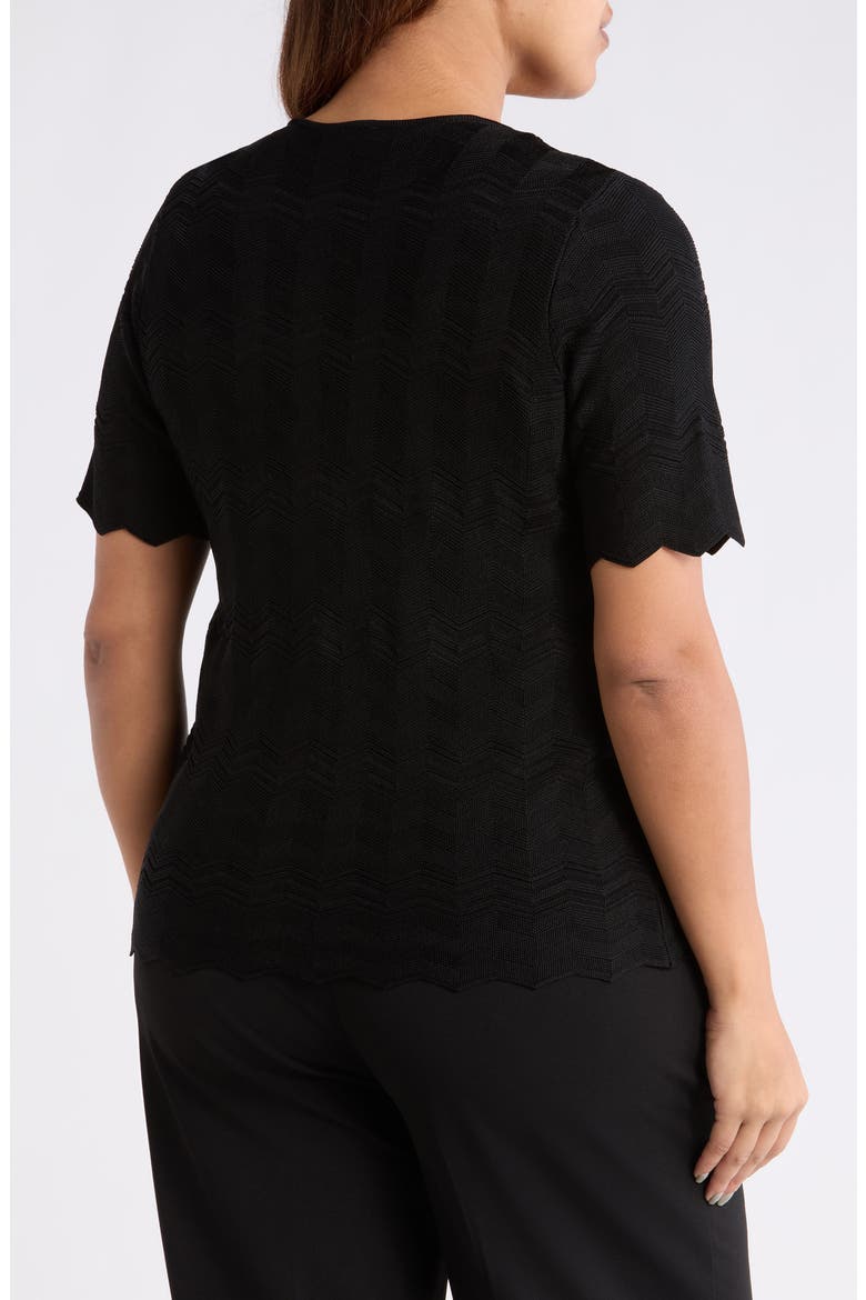 Pointelle Short Sleeve Cardigan, Alternate, color, ANNE BLACK