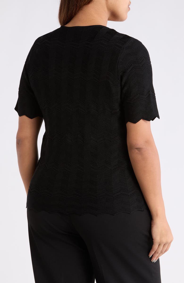 Anne Klein Pointelle Short Sleeve Cardigan, Alternate, color, Anne Black