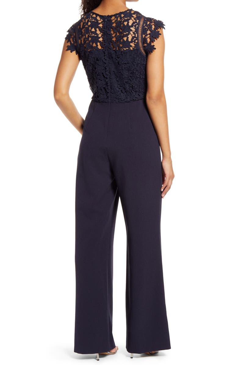 Eliza J Lace Bodice Jumpsuit, Alternate, color, Navy