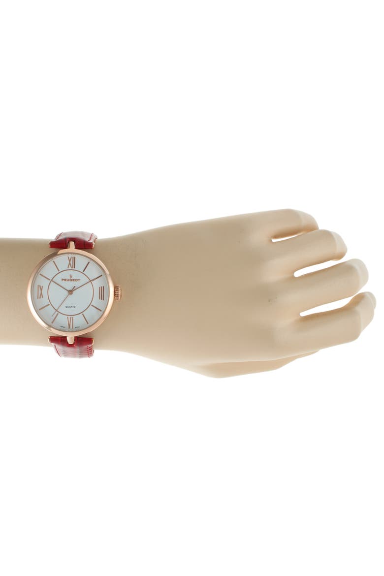 Round T Bar Leather Strap Watch- 38MM, Alternate, color, Red