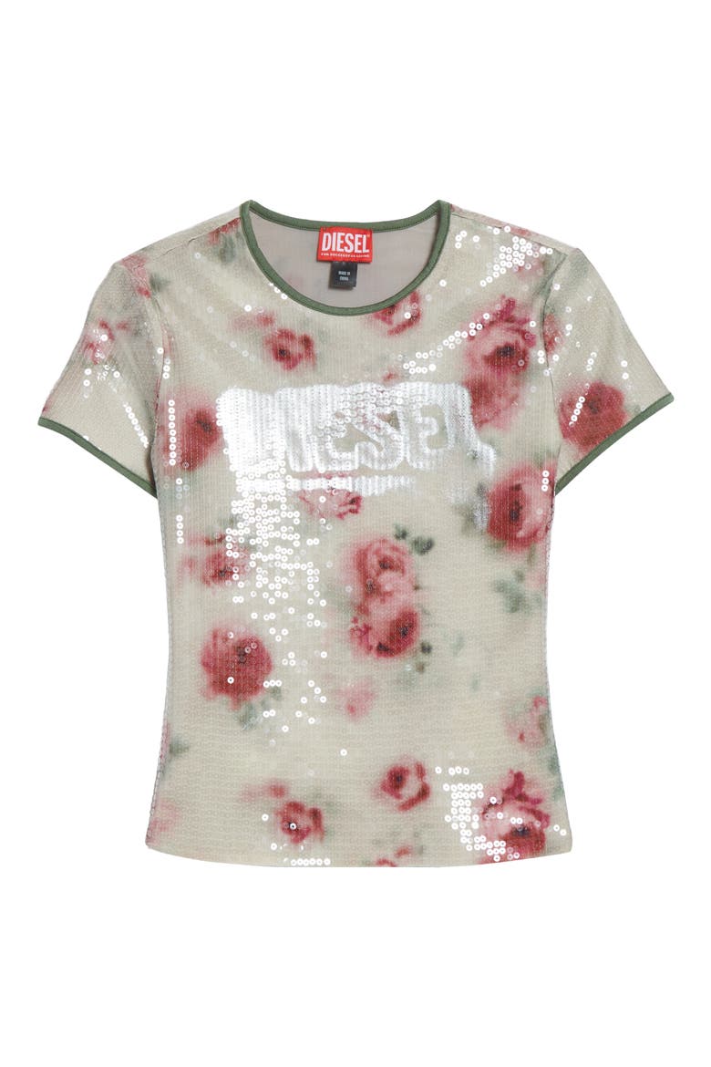 Unkyel Logo Sequin Floral T-Shirt, Alternate, color, MEDIUM/ WHITE