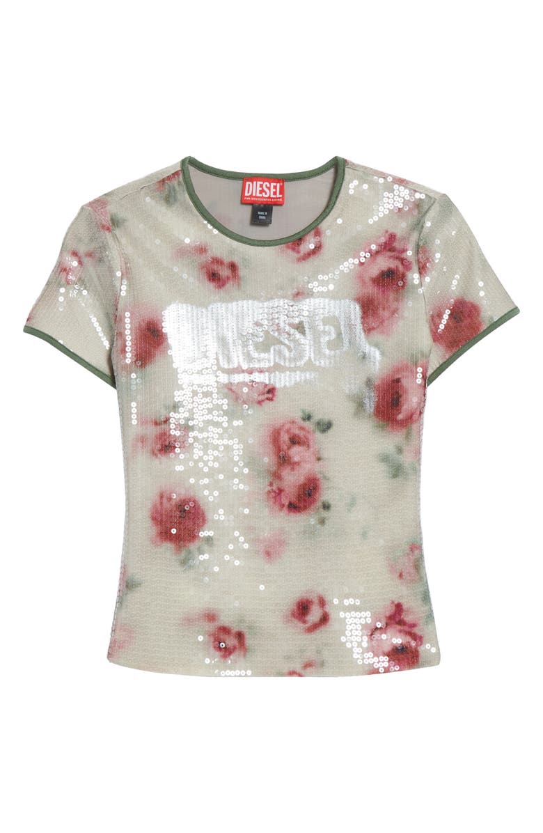 DIESEL<sup>®</sup> Unkyel Logo Sequin Floral T-Shirt, Main, color, Medium/ White