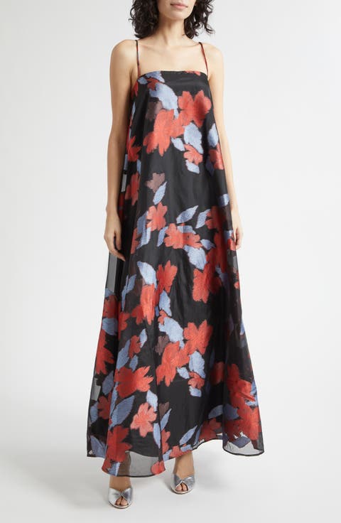 Delfina Floral Jacquard Organza Evening Dress