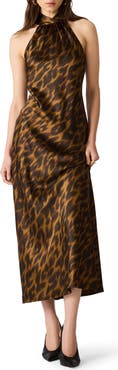 Steve Madden Alanah Leopard Print Halter Neck Midi Dress