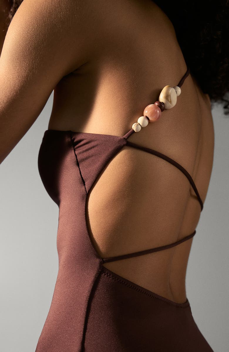 MANGO Milena Strappy One-Shoulder One-Piece Swimsuit, Alternate, color, Dark Brown