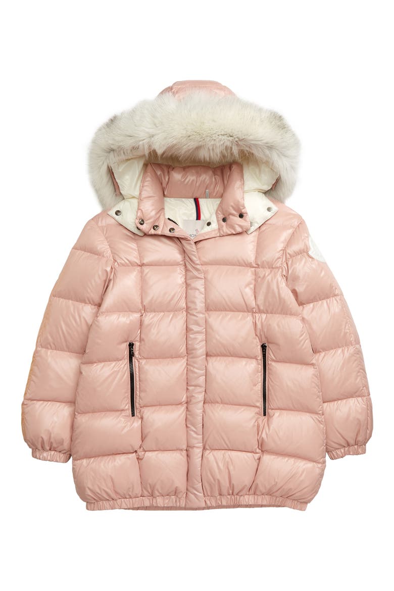 Parana Quilted Hooded Down Jacket with Genuine Fox Fur Trim, Main, color, LIGHT PINK