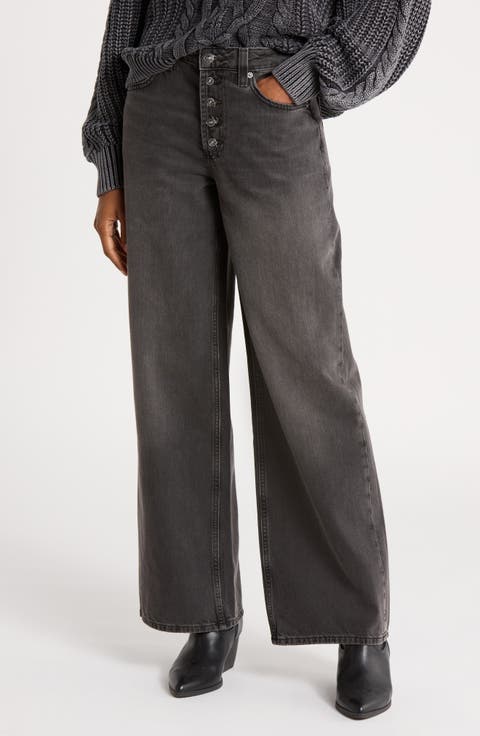 Nia Button Fly Wide Leg Jeans