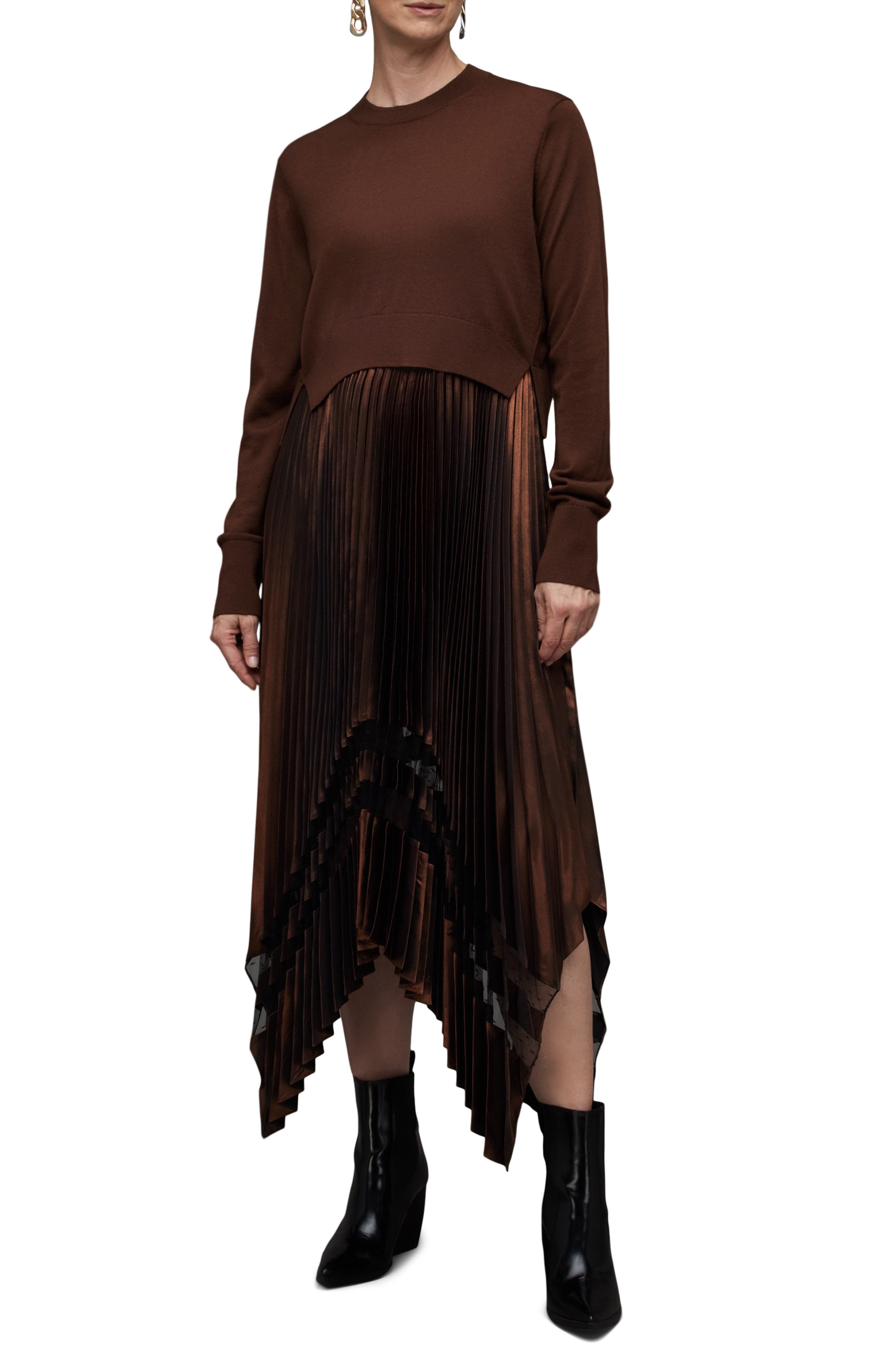 Nadia Two-Piece Metallic Dress & Merino Wool Sweater