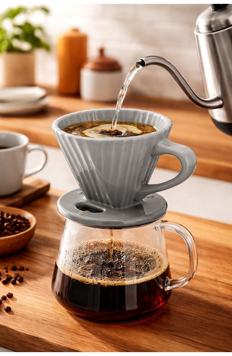 CHANTAL 8 ounce Lotus Ceramic Pour Over Coffee Filter, Alternate, color, Fade Gray