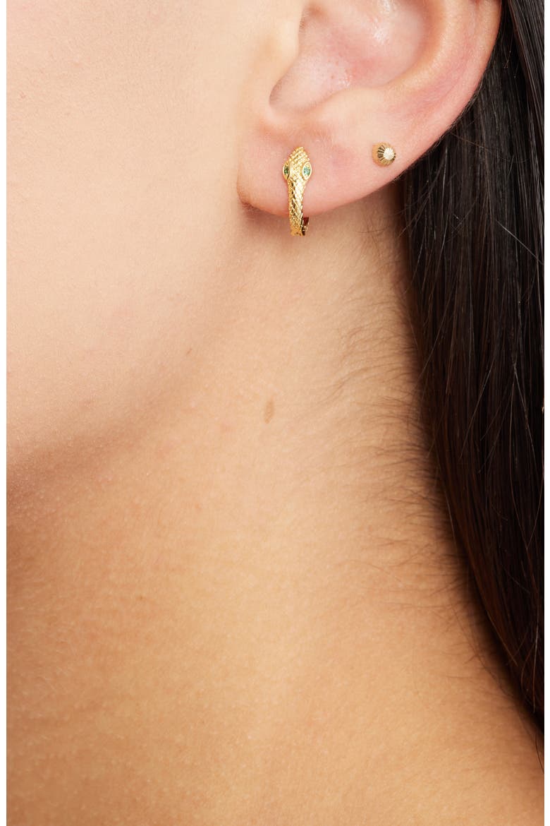 Zephry Snake Huggie Hoop Earrings, Alternate, color, GOLD