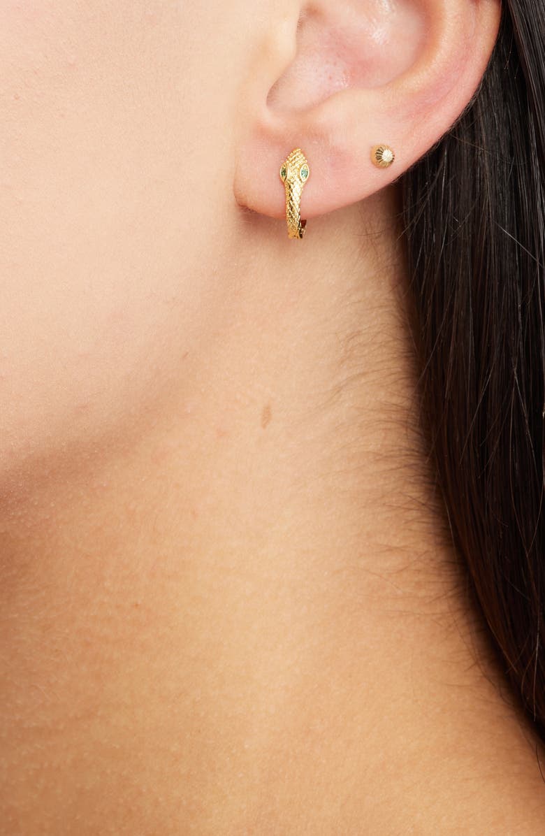 Child of Wild Zephry Snake Huggie Hoop Earrings, Alternate, color, Gold