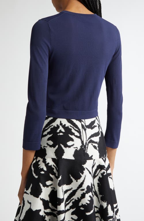 Michael Kors Crewneck Matte Viscose Crop Cardigan In Maritime