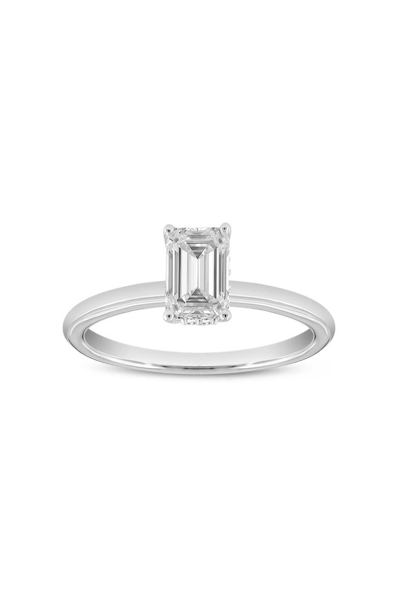 Countess 14K White Gold Emerald Cut Lab Grown Diamond Hidden Halo Engagement Ring - 1.05 ctw, Main, color, 14K White Gold