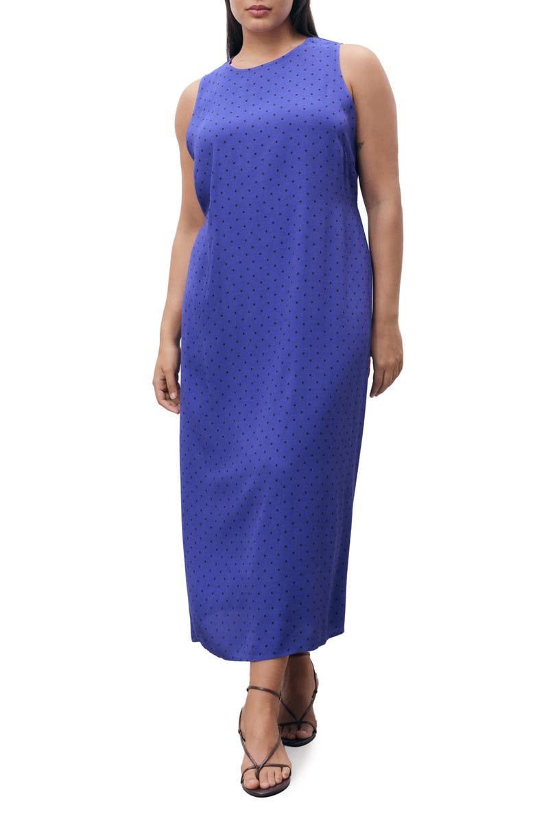 MANGO Polka Dot Sleeveless Midi Dress, Alternate, color, Blue