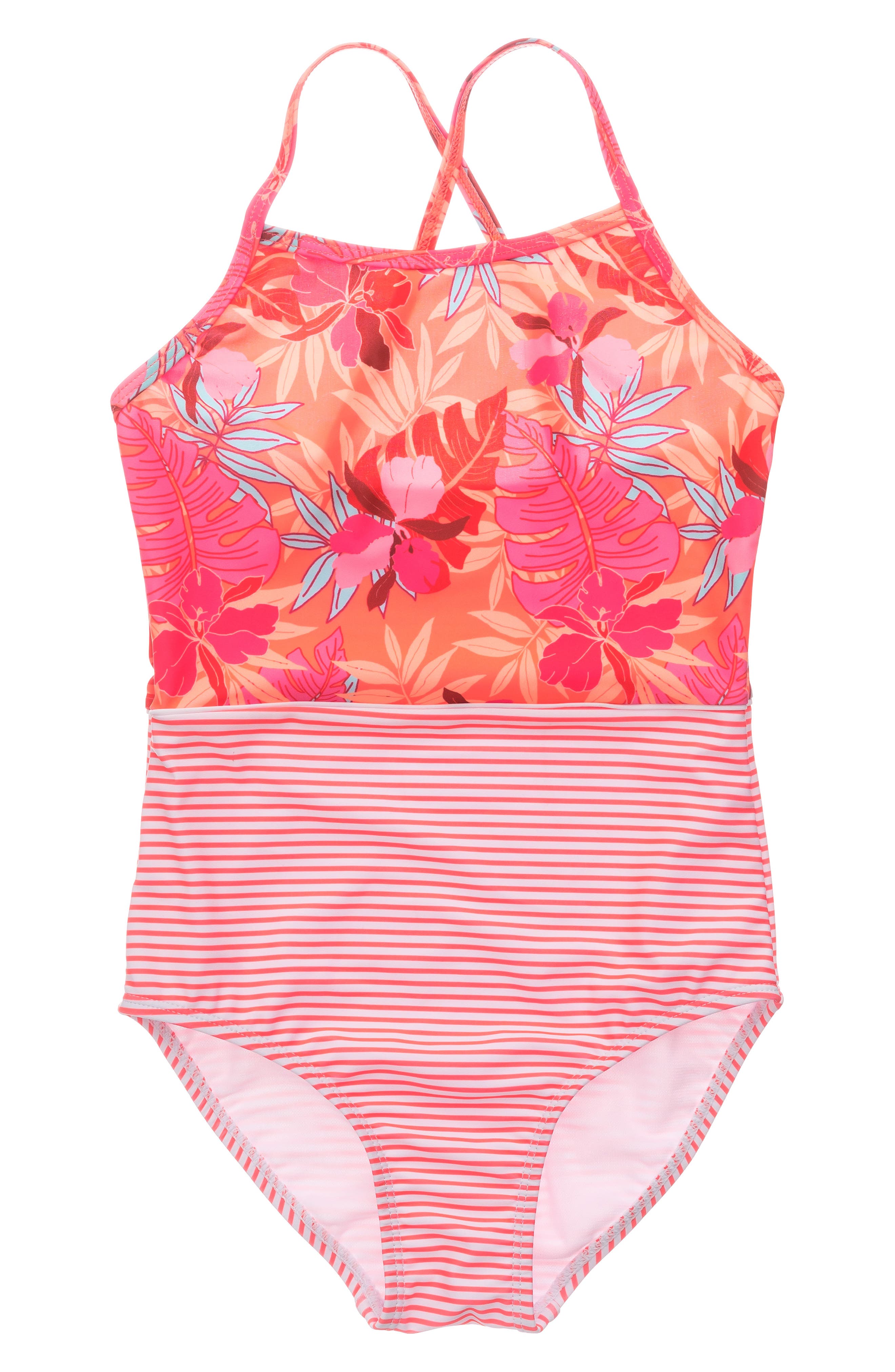Snapper Rock Kids' Tropical Punch Crossback One-Piece Swimsuit | Nordstrom