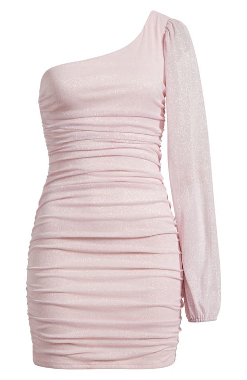 Jump Apparel One Shoulder Metallic Ruched Minidress In Blush
