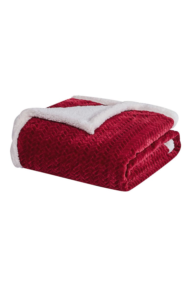 Faux Shearling Braided Reversible Throw Blanket, Main, color, BURGUNDY