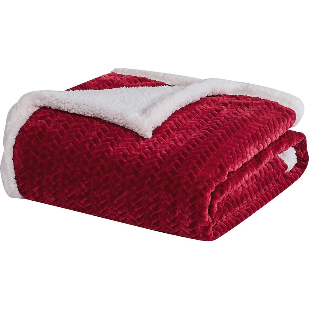 Luxury Home Faux Shearling Braided Reversible Throw Blanket In Burgundy