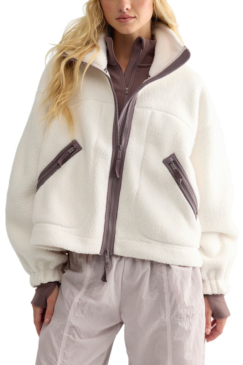 Hit the Slopes Stand Collar Fleece Jacket, Main, color, CREAM CLOUD