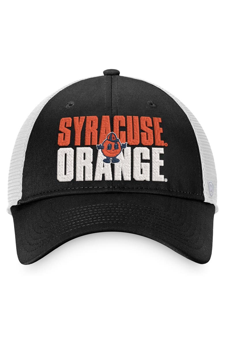 Men's Top of the World Black/White Syracuse Orange Stockpile Trucker Snapback Hat, Alternate, color, Black