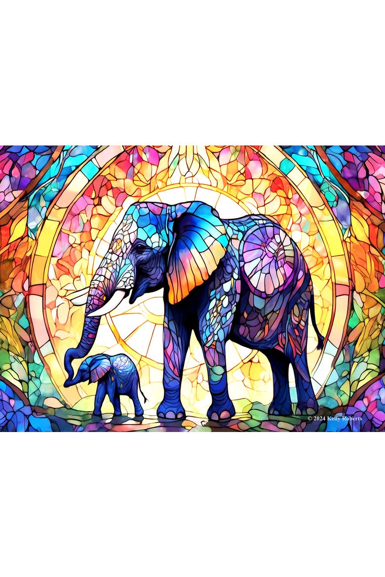 Stained Glass Zoo Elephants 1000 piece Jigsaw Puzzle for Adults, Alternate, color, Multicolor