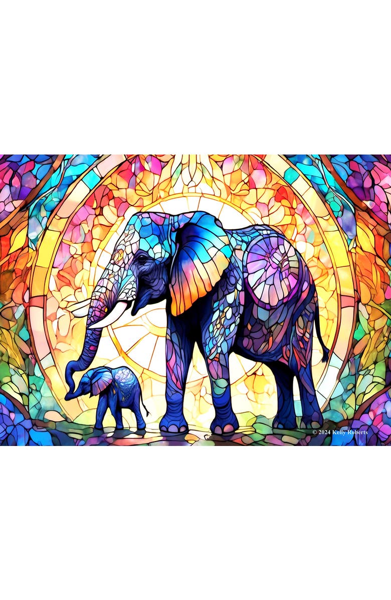 Sunsout Stained Glass Zoo Elephants 1000 piece Jigsaw Puzzle for Adults, Alternate, color, Multicolor