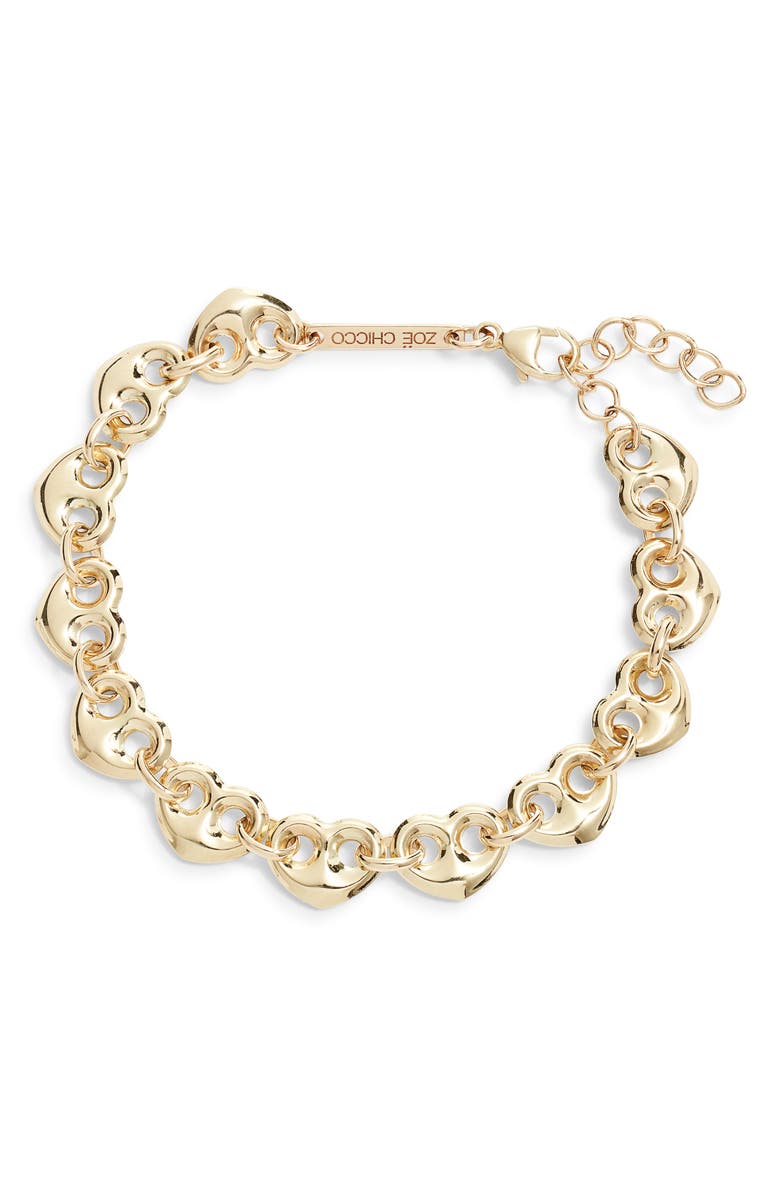 アクセサリー CHAIN BRACELET-GOLD Women's Zoë Chicco 14K Gold Medium Puffed Mariner Heart Link Chain