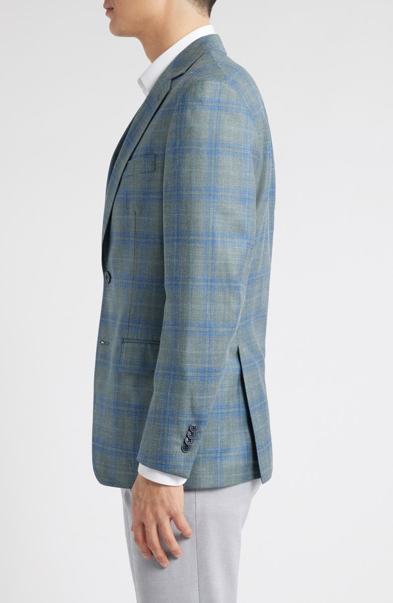 Peter Millar Hyperlight Soft Plaid Slub Wool & Silk Blend Sport Coat, Alternate, color, Green