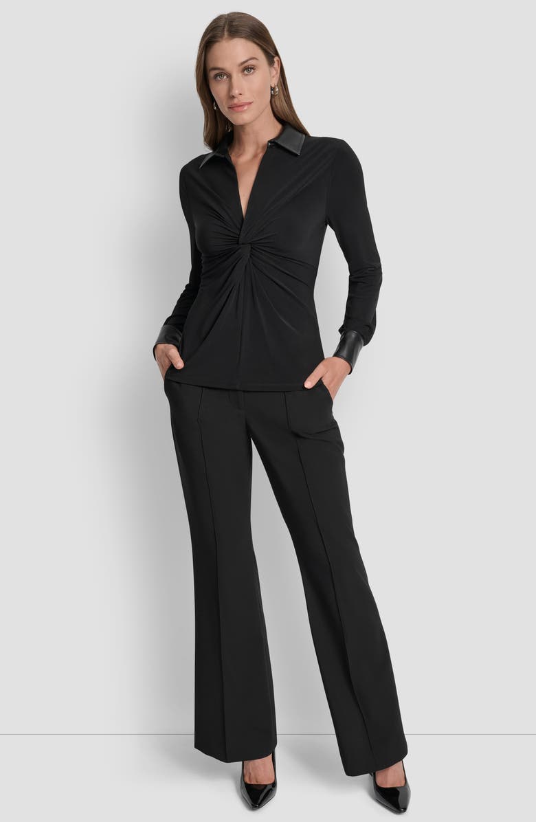 DKNY Mixed Media Long Sleeve Knot Front Top, Alternate, color, 