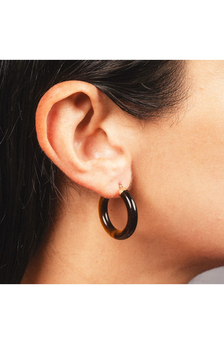 The Lovery Fine Jewelry Tigers Eye Hoop Earrings, Alternate, color, Tigers Eye