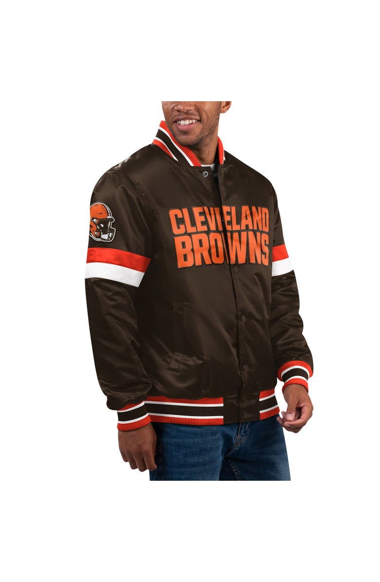STARTER Men's Starter Brown Cleveland Browns Home Game Satin Full-Snap Varsity Jacket, Main, color, 