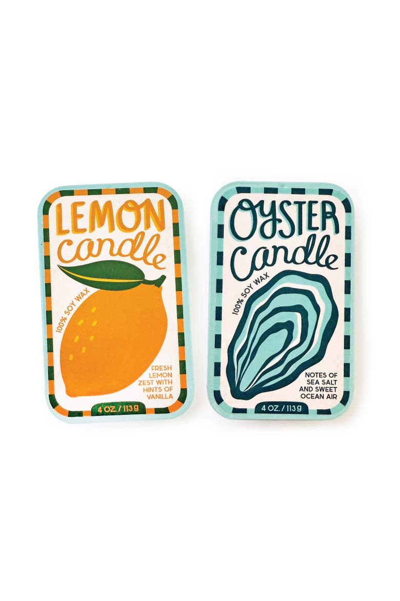 Lemon & Oyster Candle Set of 2, Main, color, Yellow
