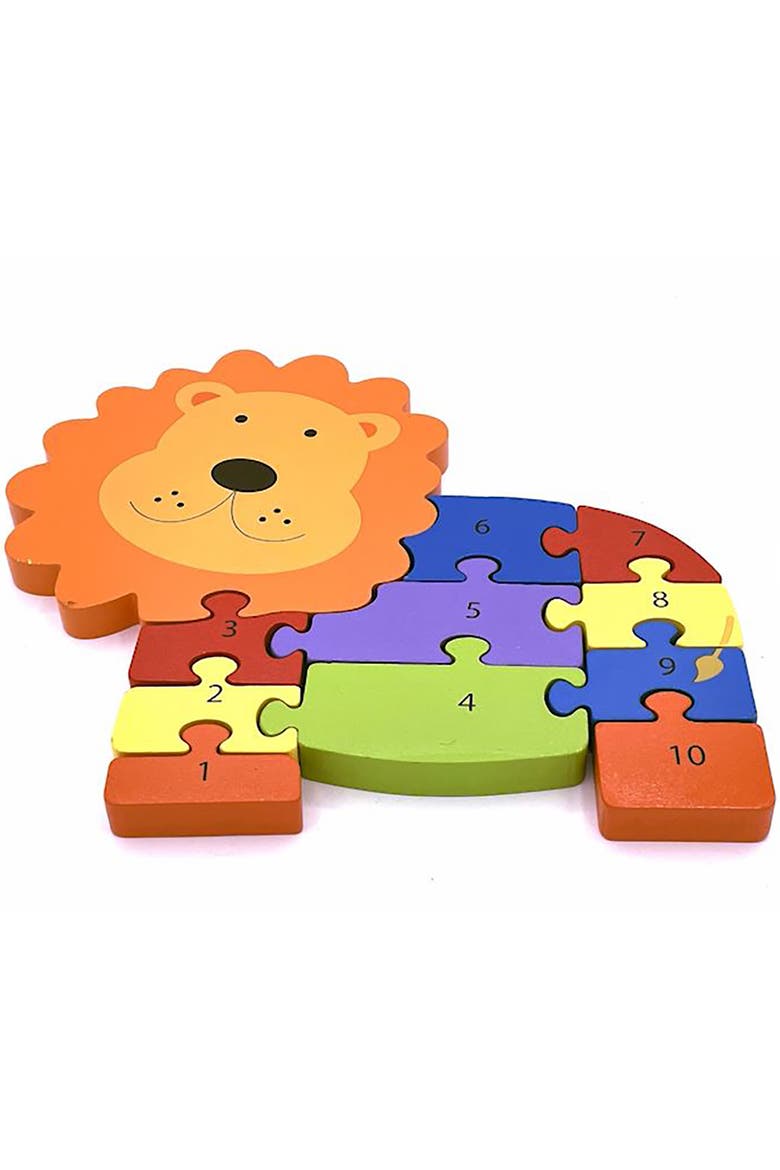 Lion Number Puzzle, 11 Piece Wooden Animal Shaped Puzzle, Alternate, color, Multicolored