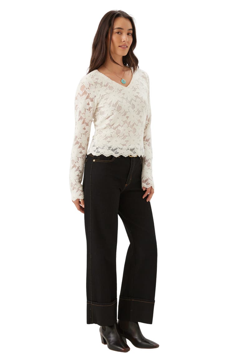 Floral Burnout V-Neck Top, Alternate, color, CREAM