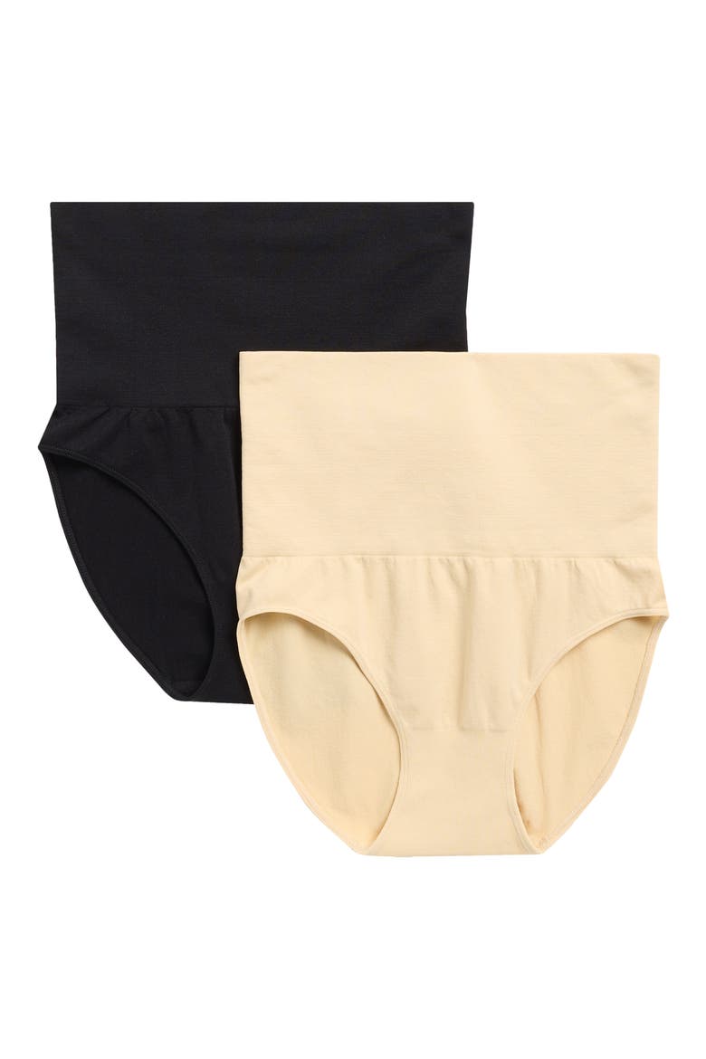 2-Pack High Waist Shaping Briefs, Main, color, BLACK/ NUDE