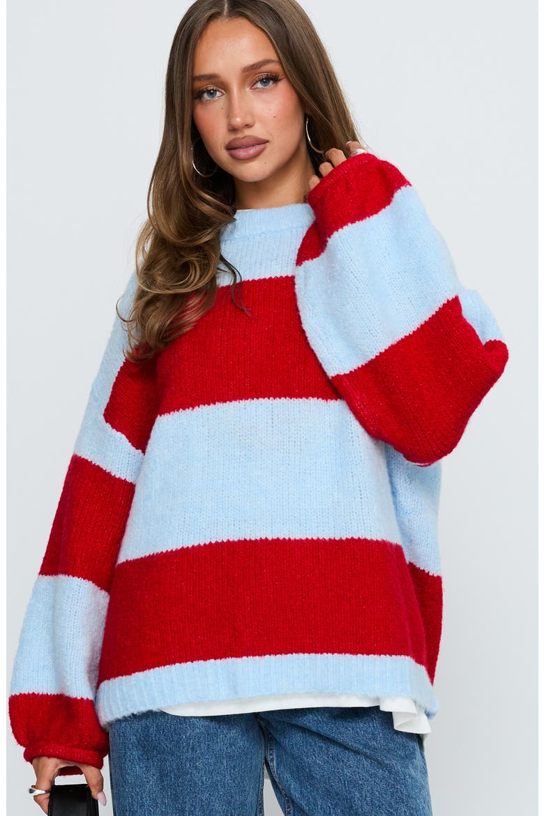 Bastien Stripe Oversize Sweater, Alternate, color, BLUE / RED