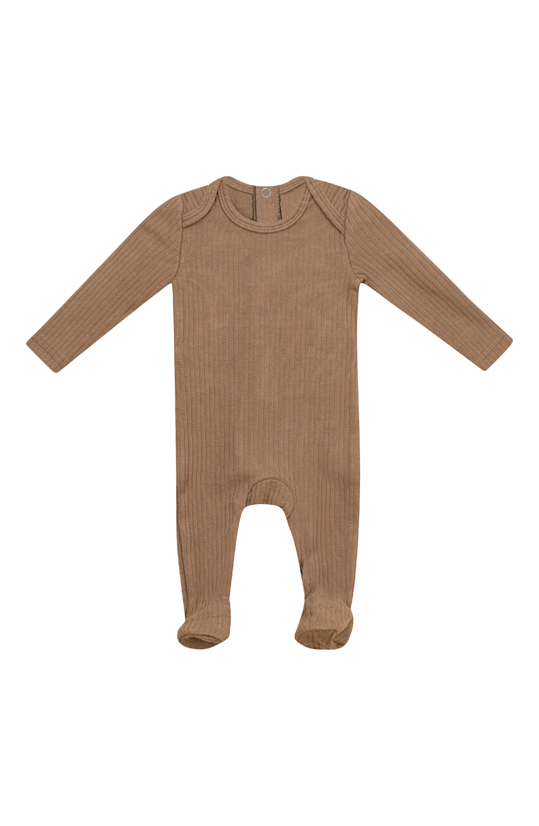 Puddles Round Neck Back Snap Ribbed Romper, Main, color, Cocoa