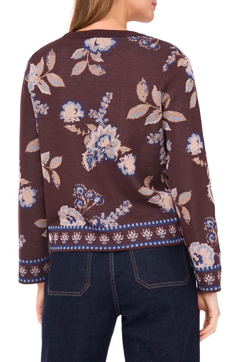 Vince Camuto Floral Jacquard Sweater, Alternate, color, Dark Chocolate