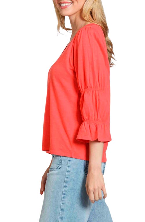 Apny Renaissance Sleeve Cotton Slub Top In Hot Coral