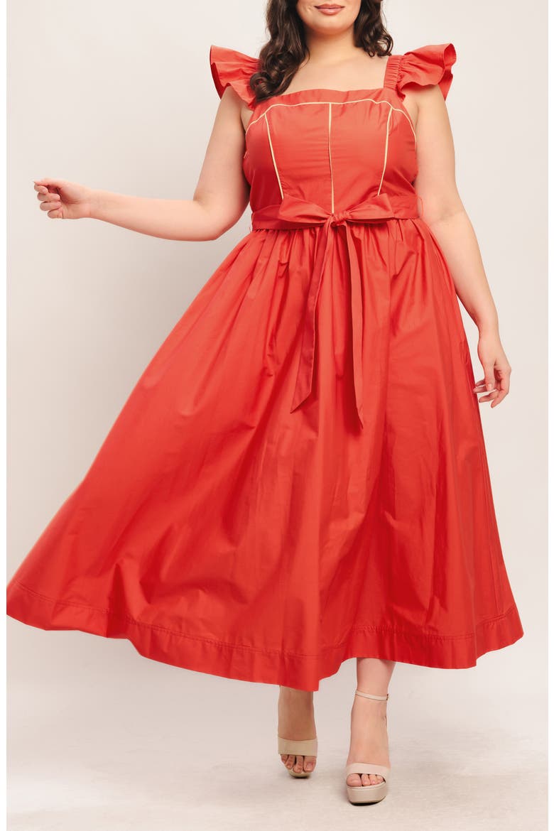 Tie Waist Maxi Sundress, Alternate, color, CORAL RED