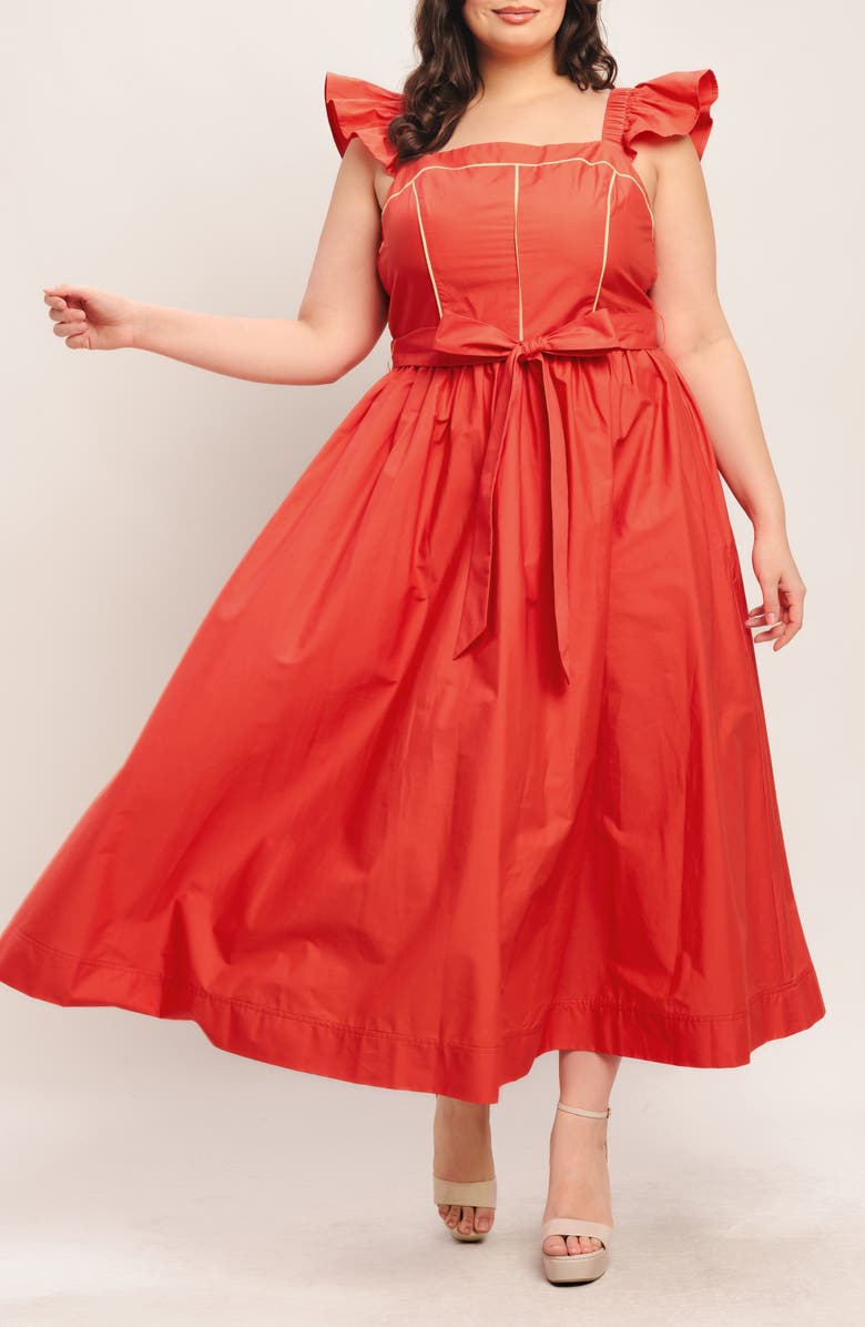 FLYING TOMATO Tie Waist Maxi Sundress, Alternate, color, Coral Red