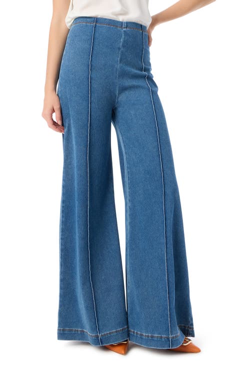 Anna High Waist Pintuck Pleat Wide Leg Jeans (Hazy Blue Wash)