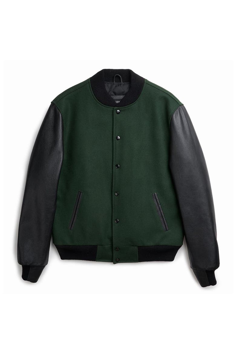 PINE VARSITY JACKET, Main, color, Green / Black