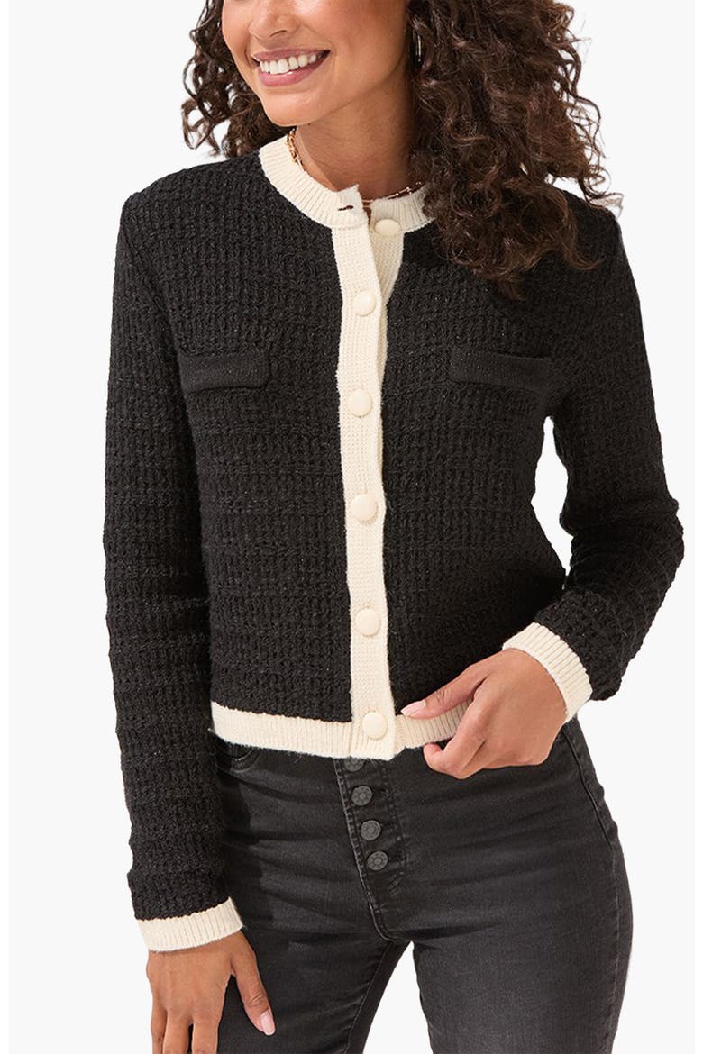 Tweed Look Cardigan, Main, color, Black & Ivory