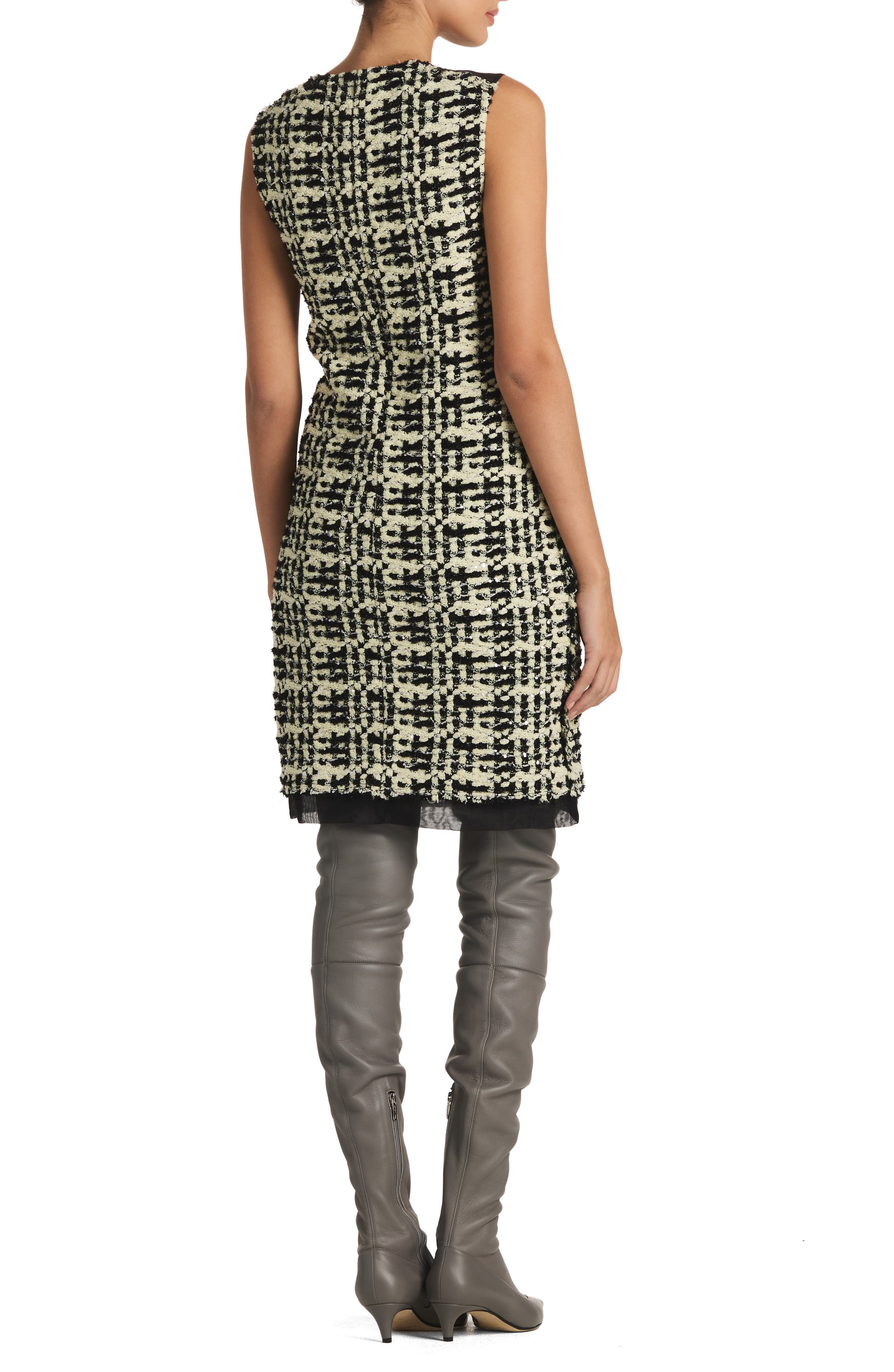 St. John Evening Sequin Slub Sleeveless Knit Tweed Cocktail Dress ...