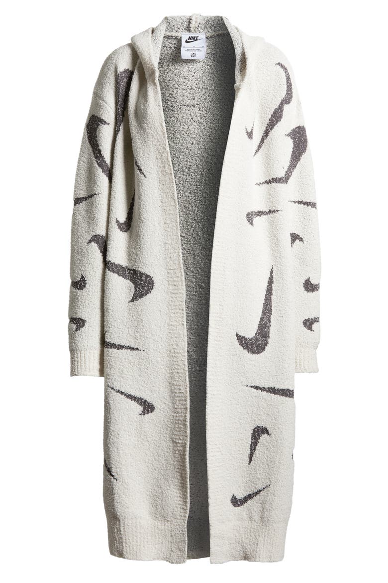 Sportswear Cozy Bouclé Hooded Longline Cardigan, Alternate, color, LIGHT ORE WOOD BROWN/ ASH